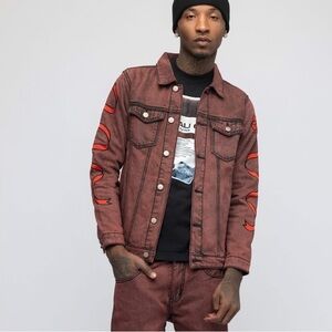 Asaali Jean Co. Red Denim Jacket Size Medium Retail $350.00